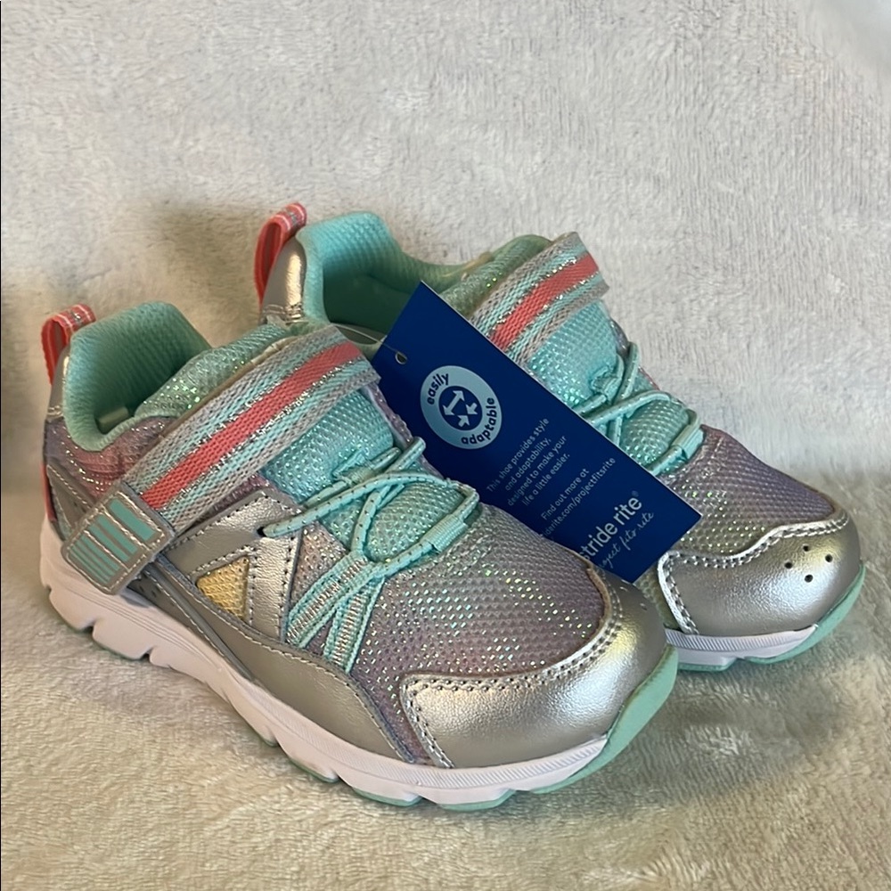 Stride Rite Silver Sneakers with Velcro Closure and Rubber Sole